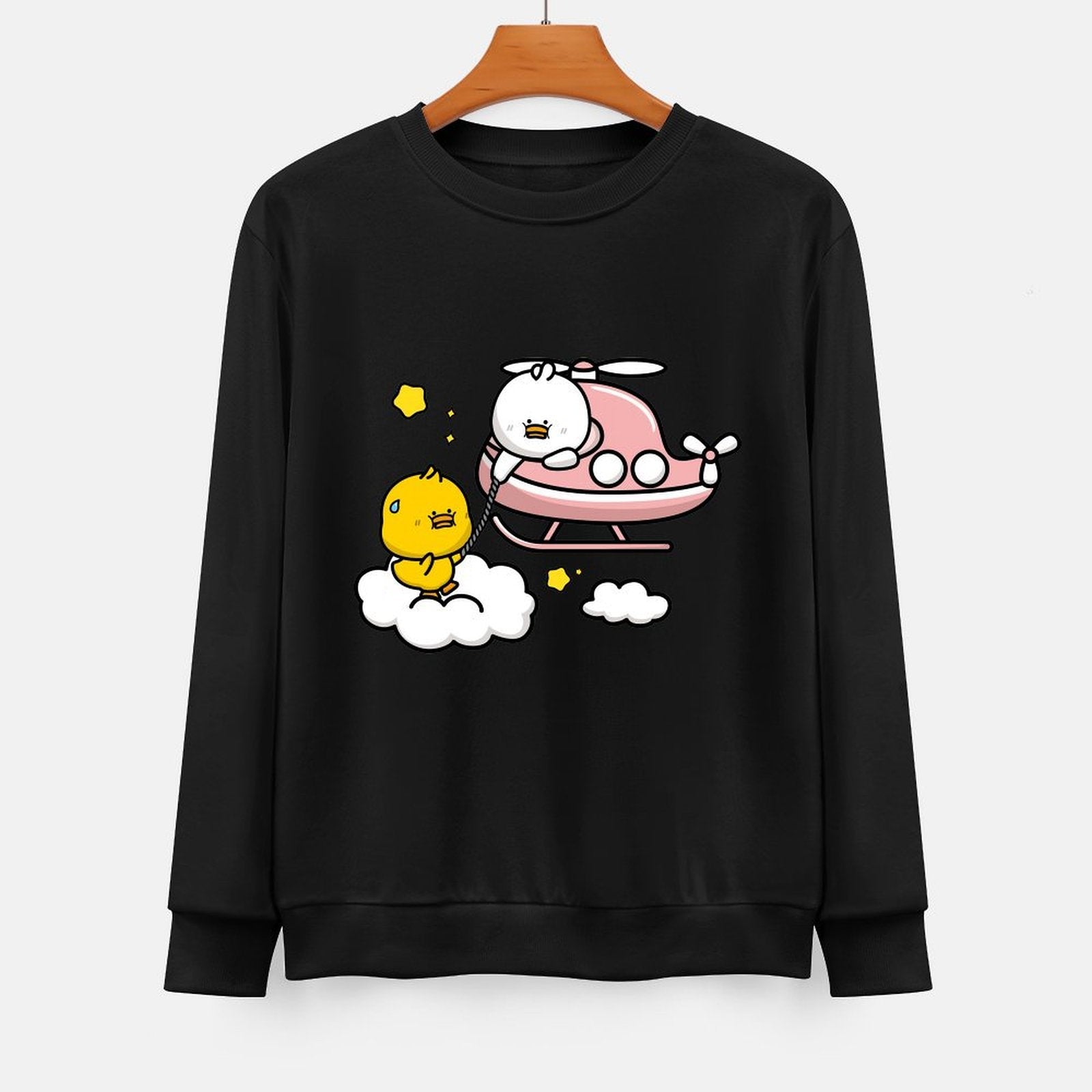 Front Patterned Long Sleeve TopPlain Cotton